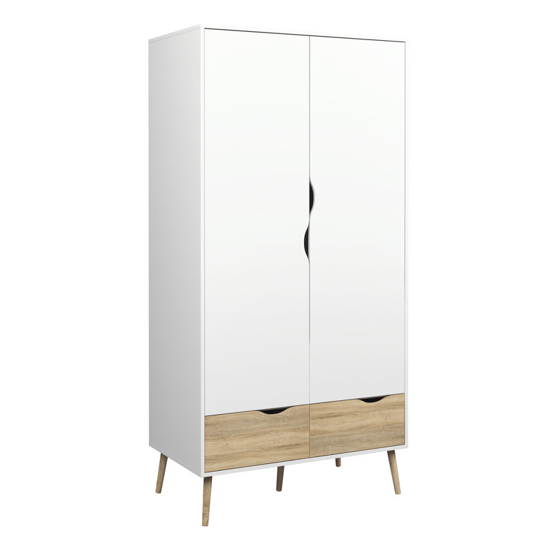 Litzy 2 Door Manufactured Wood Wardrobe, White/Oak