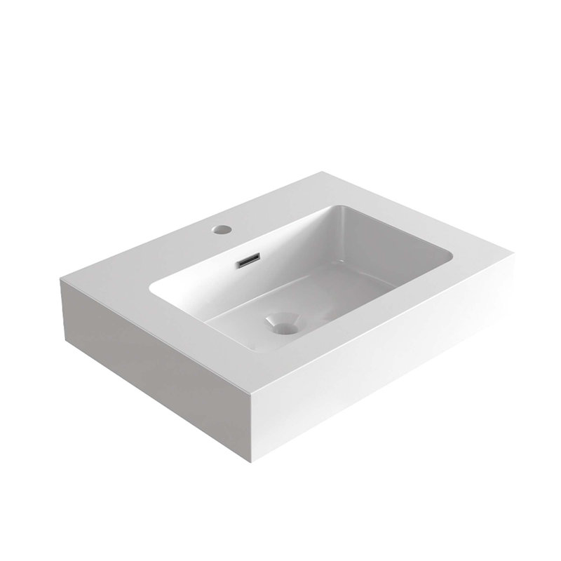 Bassin intégré à surface solide SANS drain et robinet, couleur blanc brillant