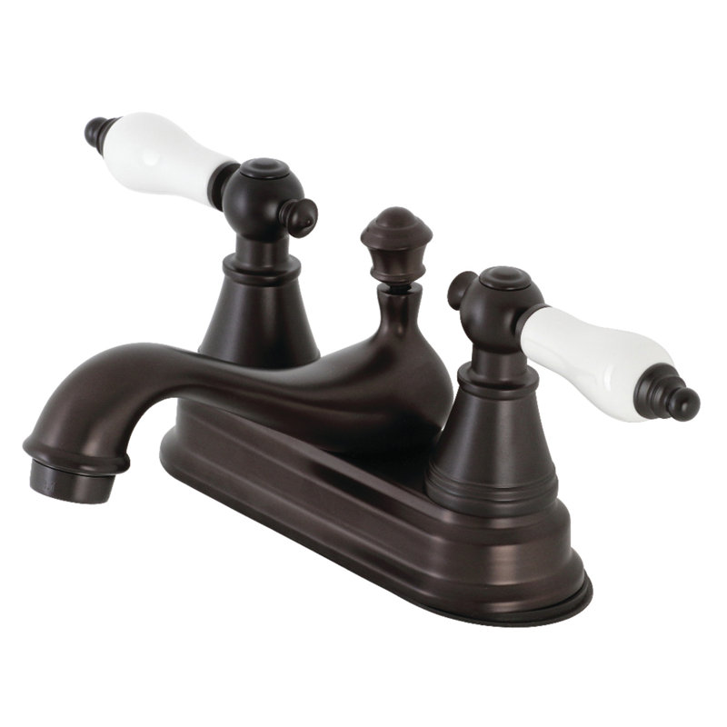 Kingston Brass English Classic Two-Handle 3-Hole Deck Mount 4" Centerset Bathroom Faucet with Plastic Pop-Up