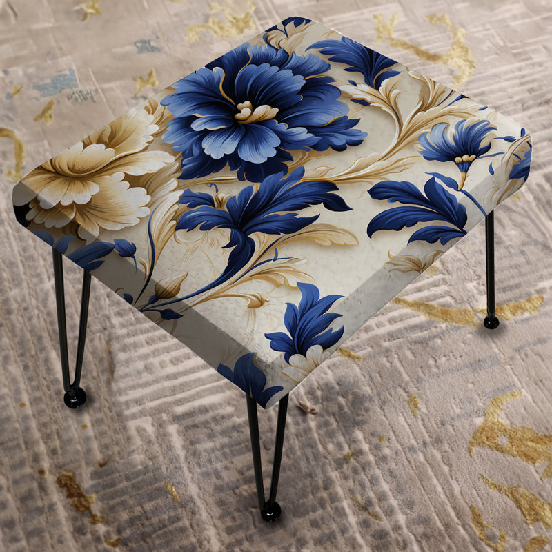 Cobalt Blue Baroque Victorian Pattern - Floral Rectangle Ottoman