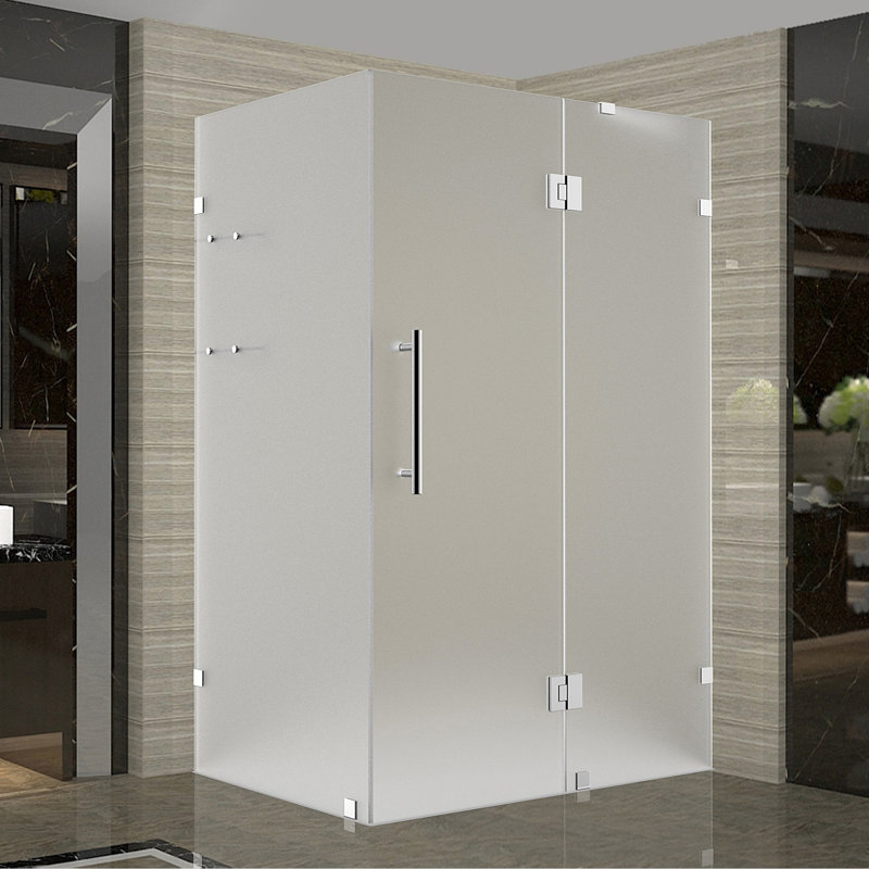 Avalux GS 36" W x 72" H Semi-Frameless Square Hinged Shower Enclosure, Stainless Steel
