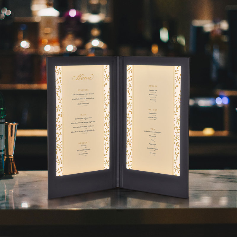 WeChef LED Back Lit Light Menu Holder Cover Folding Double Panel Fits 5.5''x7.1'' Paper