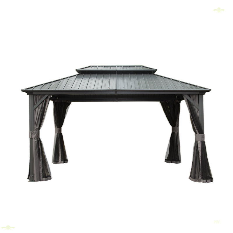 Aluminum Metal Gazebo With Galvanized Steel Double Roof Canopy, Gray