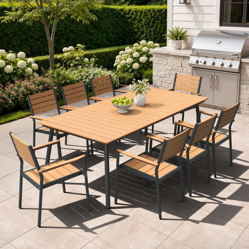 Cyanni 8 - Person 82.5'' L Outdoor Dining Set with Umbrella Hole, Brown