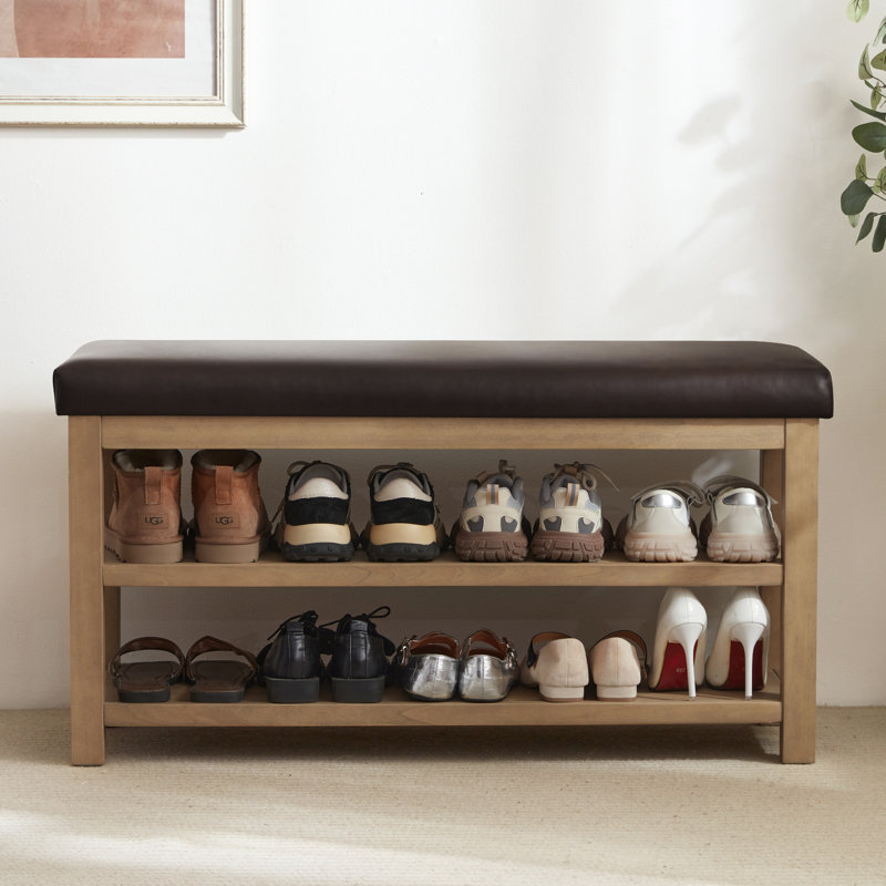 Banc de rangement rembourré pour chaussures en similicuir Hahnville, 21.3" H x 39.9" W x 13.8" D, Brun
