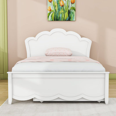Wood Platform Bed with Headboard and Twin Trundle
