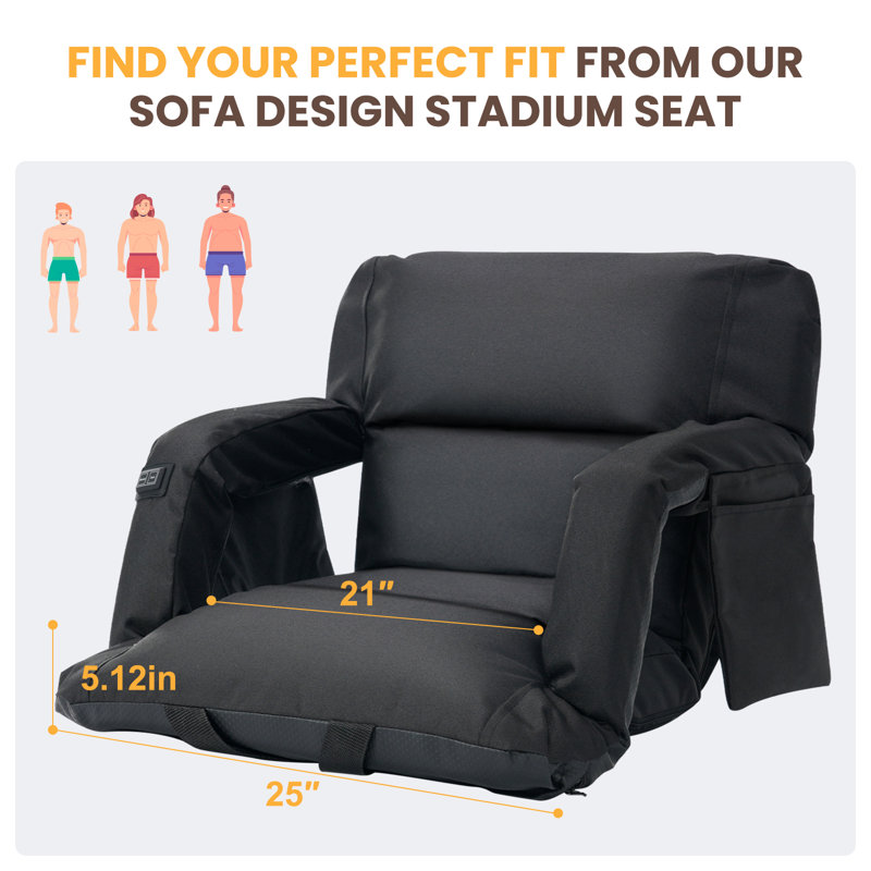 Heated Stadium Seat Bleacher Seat W/Back & Wide Cushion, Stadium Chairs For Sports Events, Outdoor, Game, Hiking, 2pc