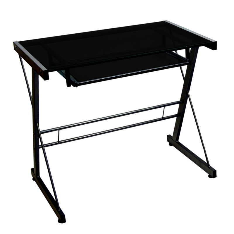 Bryanna Glass Top Metal Base Computer Desk, Black