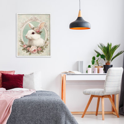 Flower Fringed Bunny Portrait Framed Giclee, design by Ink Drop Loft