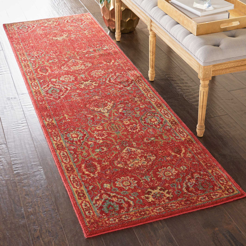 Tapis rouge d'inspiration persane Anastasia, Tapis de couloir 2 pi x 5 pi 9 po
