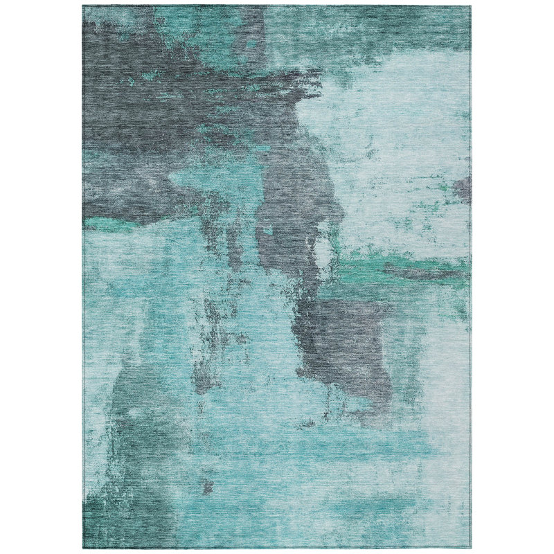 Addison Red Abstract Synthetic Washable 3' x 5' Rug
