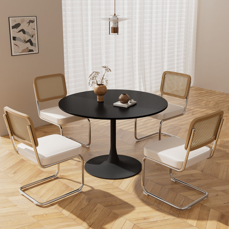 Ensemble de table de salle à manger à piédestal 5 pièces, H 28,7 po x L 42,1 po x l 42,1 po, Noir, noir, noir, noir
