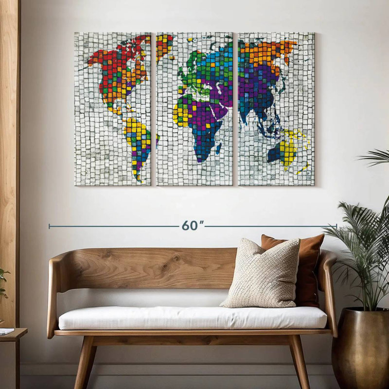 Aliaz Stone Mosaic World Map, 32" H x 50" W