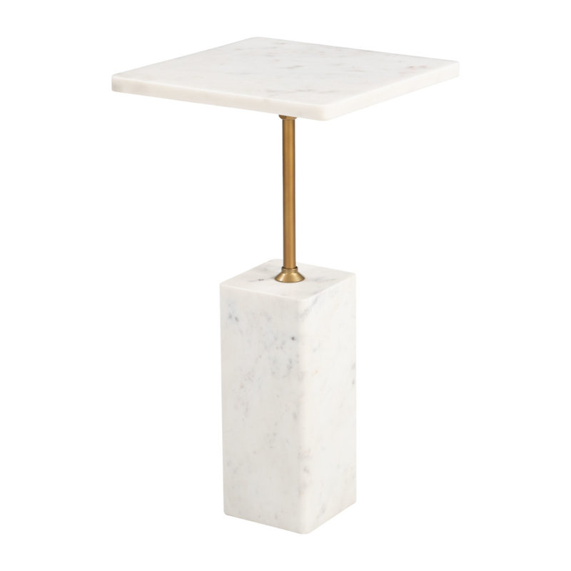 Table de bout à piédestal en marbre blanc 22 po