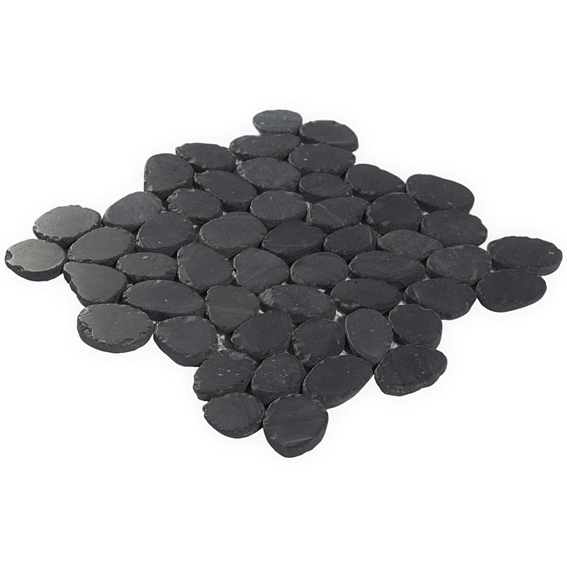 Nature Round Lovina Pebble Mosaic Tile, Alor Black