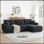 Canapé modulaire de 110 po en forme de L avec siège très grand, conception en ligne, repose-pieds mobile, mousse haute densité, combinaison libre, structure en métal et en bois robuste, tissu bouclé,-397336358