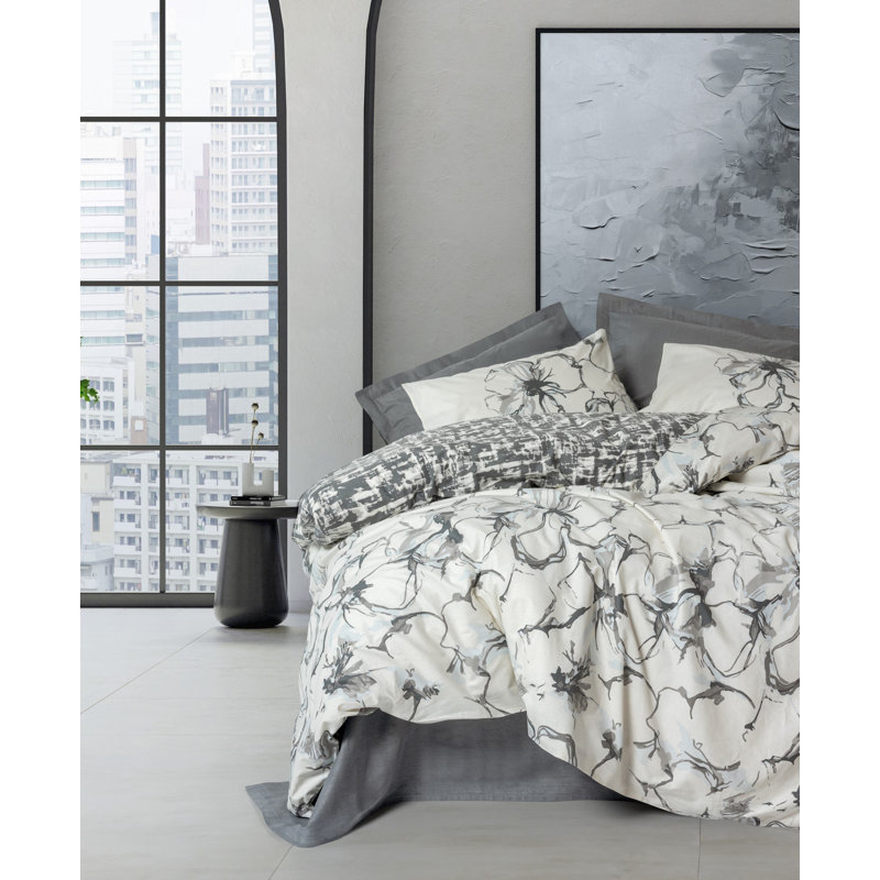 Super King Quilt Cover Set, 100% Cotton Ranforce, Anthracite Color, 102.4 x 86.6 inches | Includes 2 Pillowcases 19.7 x 31.5 inches | Machine Washable, 145 Thread Count, Button Closure | Stylish & Durable Bedding Upgrade