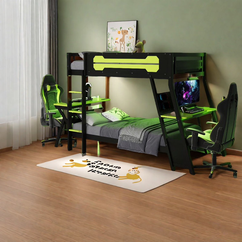 Lits superposés simples peu encombrants avec structure en bois, conception moderne pour une configuration de jeu à domicile