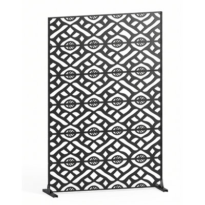 72" H x 47" W Freestanding Iron Outdoor Privacy Screen with Leaf Pattern, Expandable Panel