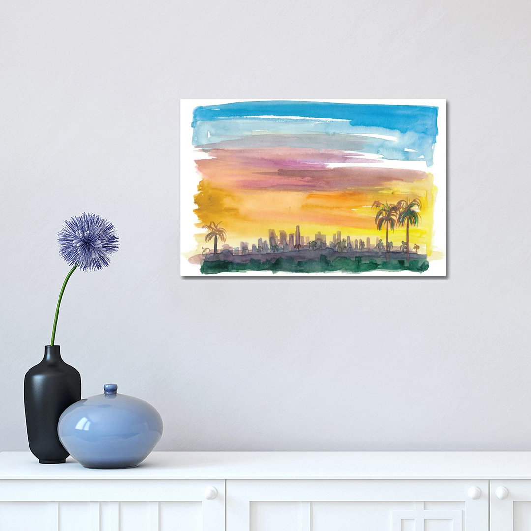 Los Angeles California Skyline In Golden Sunset Mood by Markus & Martina Bleichner - Wrapped Canvas Gallery-Wrapped Canvas GiclÃ©e