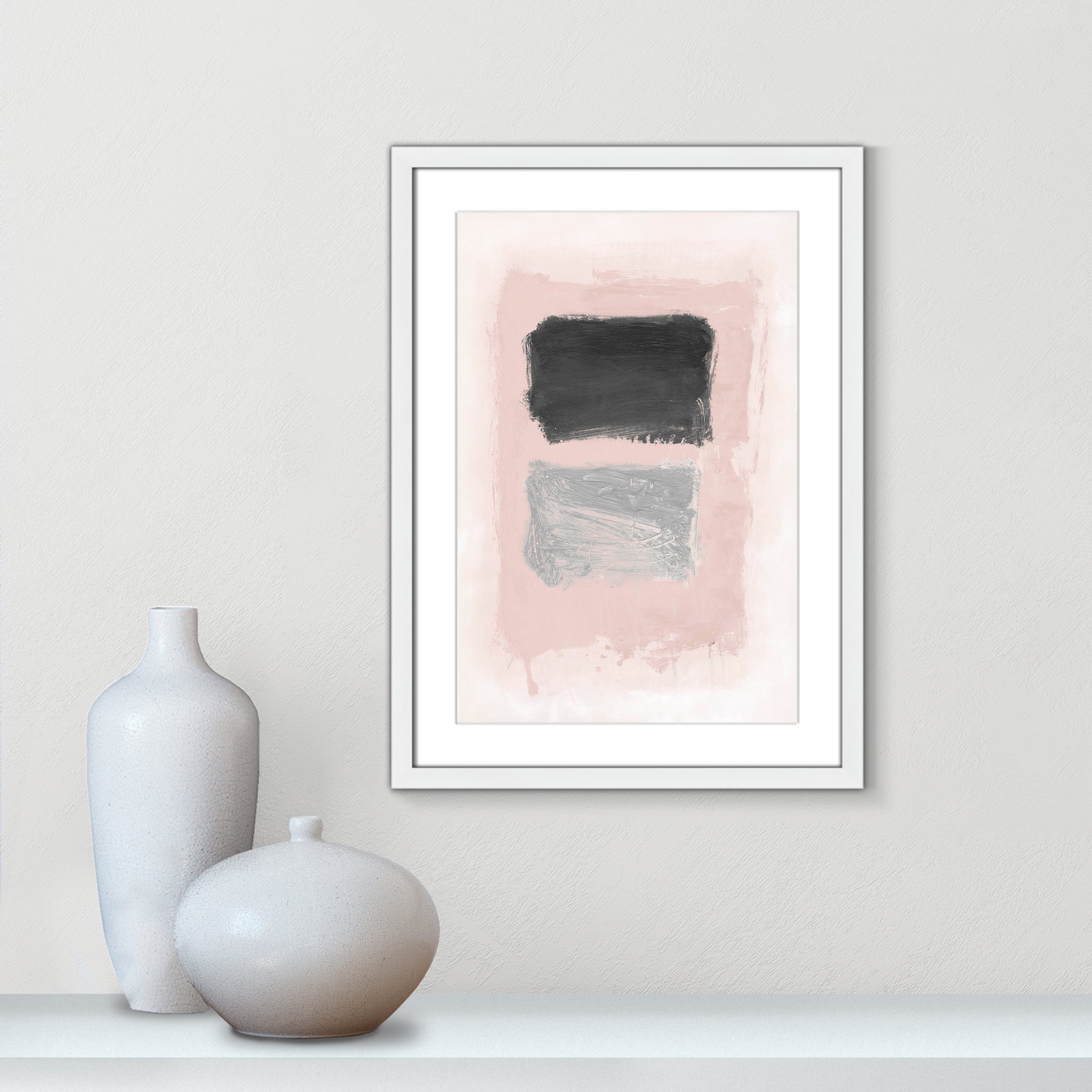 Pink, Black and Silver Shimmer I Print, 23" H x 17" W x 1.25" D, White Matted Picture Framed