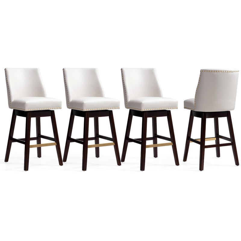 Eriqa Swivel 30.6'' Bar Stool, White, White Faux Leather