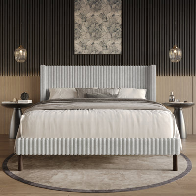Velvet Upholstered Wingback Bed
