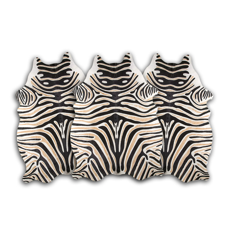 Zèbre double bande sur peau de vache blanche imprimée (grand)