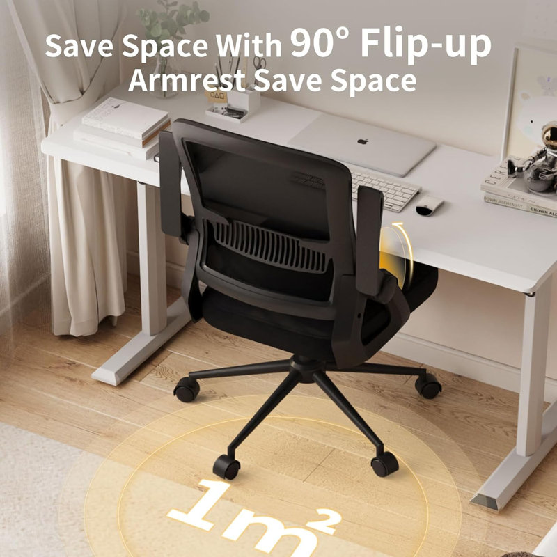 Computer Desk Chair with Flip-up Armrests, Black, Black