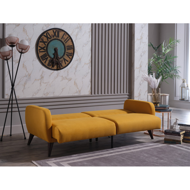 Lelana Twin 78.75 Polyester Tufted Sofa, Yellow