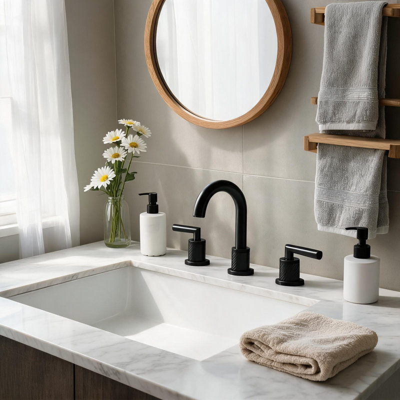 Robinet de lavabo de salle de bain 8 pouces en acier inoxydable noir mat à 8 poignées avec bec pivotant à 360 degrés