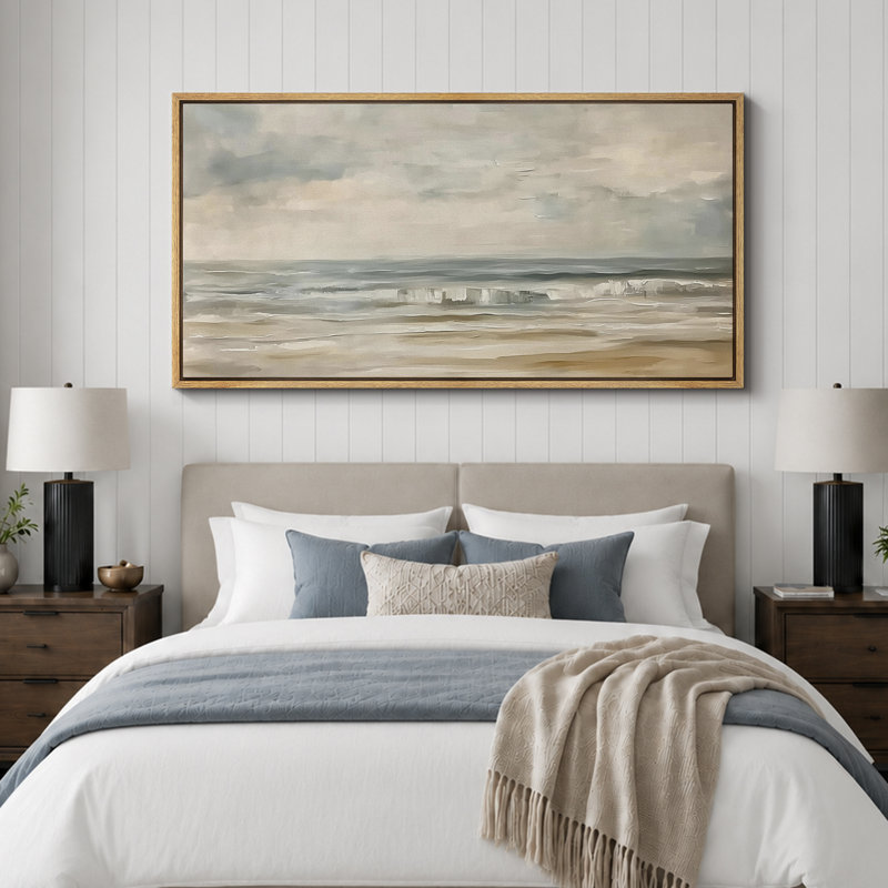 Œuvre verdâtre brun clair, images murales abstraites sur la plage côtière, impression numérique sur toile giclée sur toile