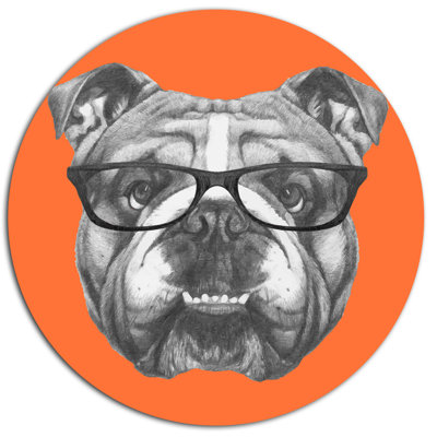 «English Bulldog with Glasses», impression sur métal