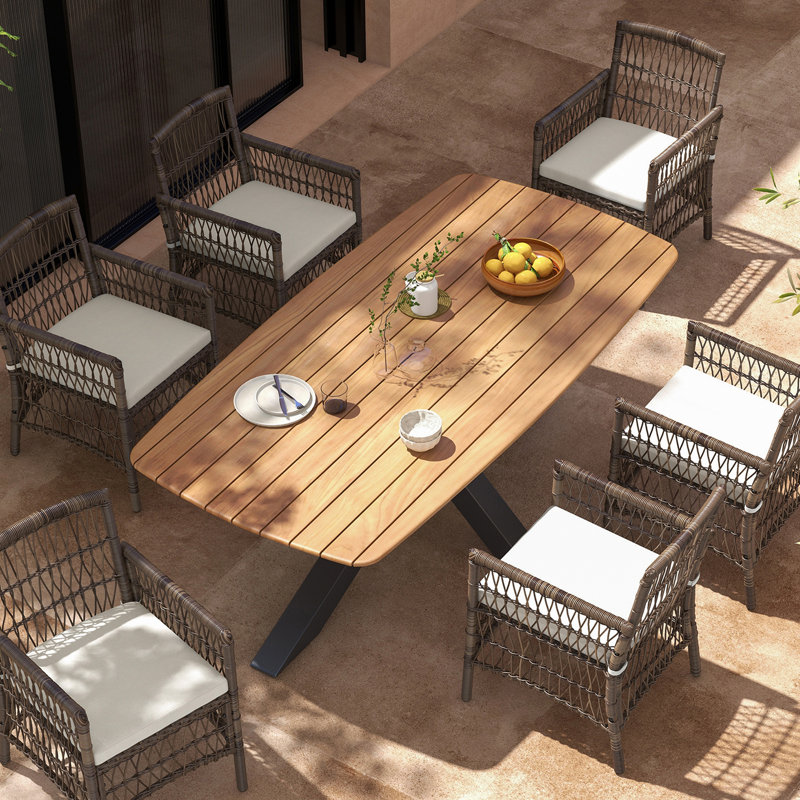 Ensemble repas d'extérieur rectangulaire en teck pour 6 personnes Haplife avec 6 chaises