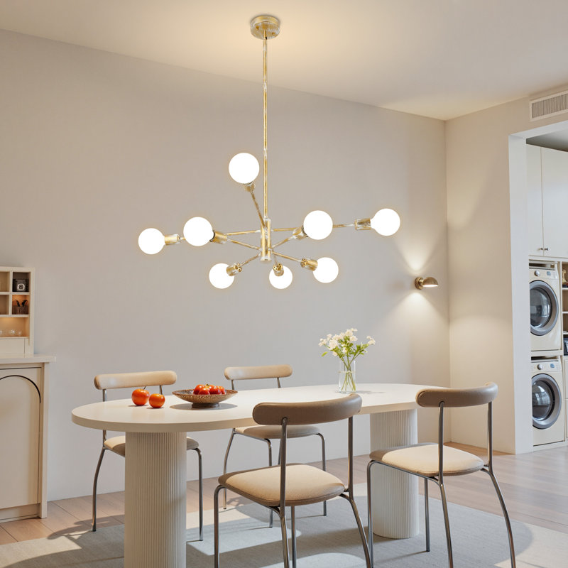Lustre sphérique spoutnik moderne 8 lumières Glenarm, Blanc or frotté