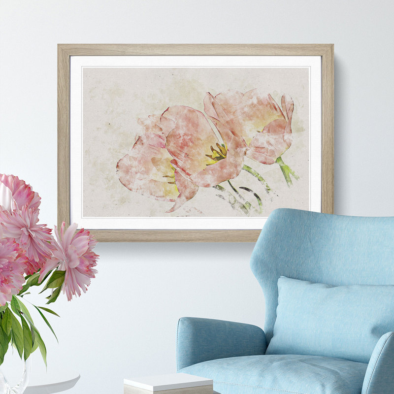 Pink Tulip Art - Framed Print, 62cm H x 87cm W x 2cm D, Oak Framed