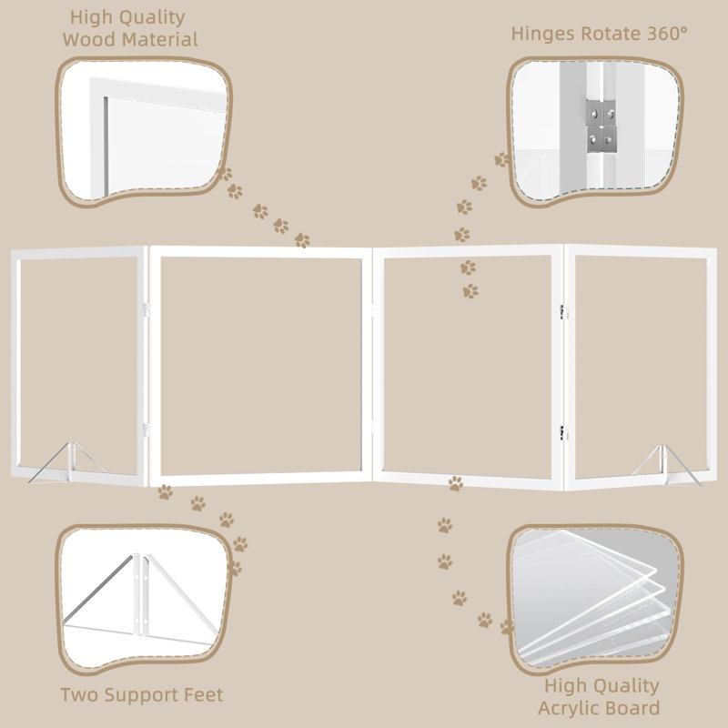 Barrière pour chien autoportante pliable transparente, H 30 po x l 88 po x P 2 po