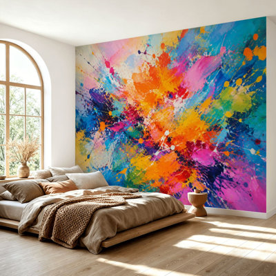 Wall Mural Peel and Stick Wallpaper Paint Splatter colorful rainbow Self-Adhesive Removable Contact Paper Wall Decor for Living Room Bedroom 69"H x 96"W