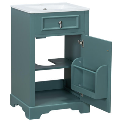 20" bathroom vanity with ceramic sink, soft-close doors, adjustable shelves, and door-mounted storage