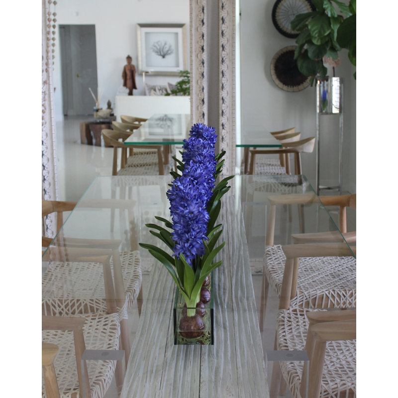 Orchids Centerpiece in Glass Planter, Blue, 16" H x 48" W x 4" D