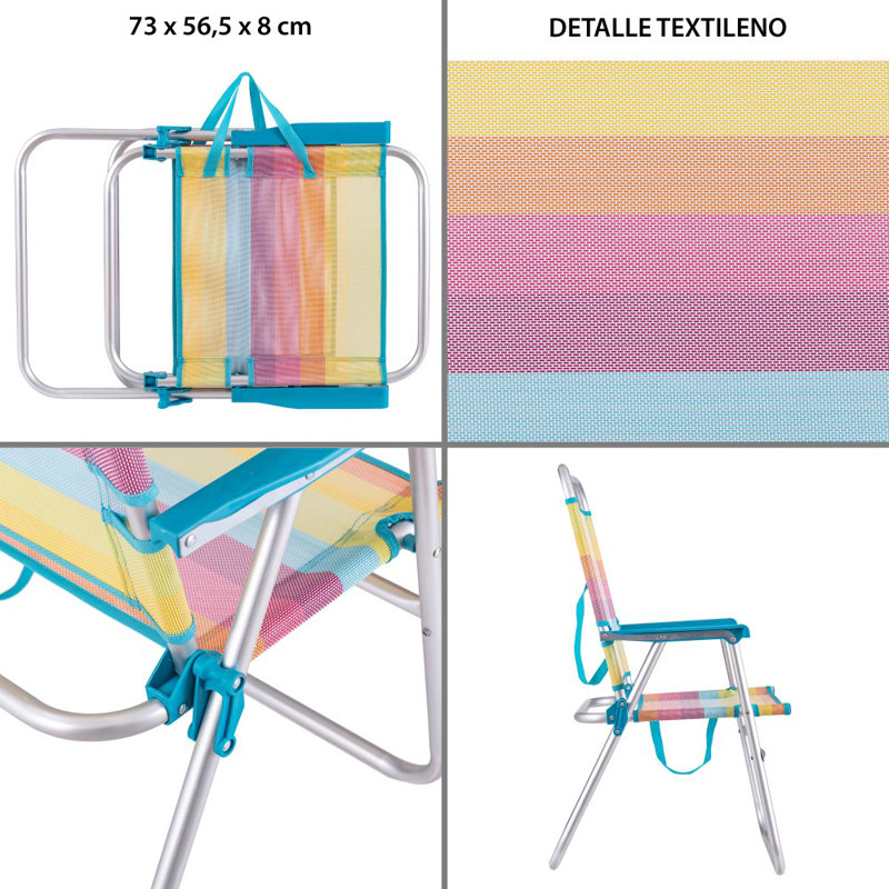 Aralda Folding Beach Chair, Blue/Pink/Yellow