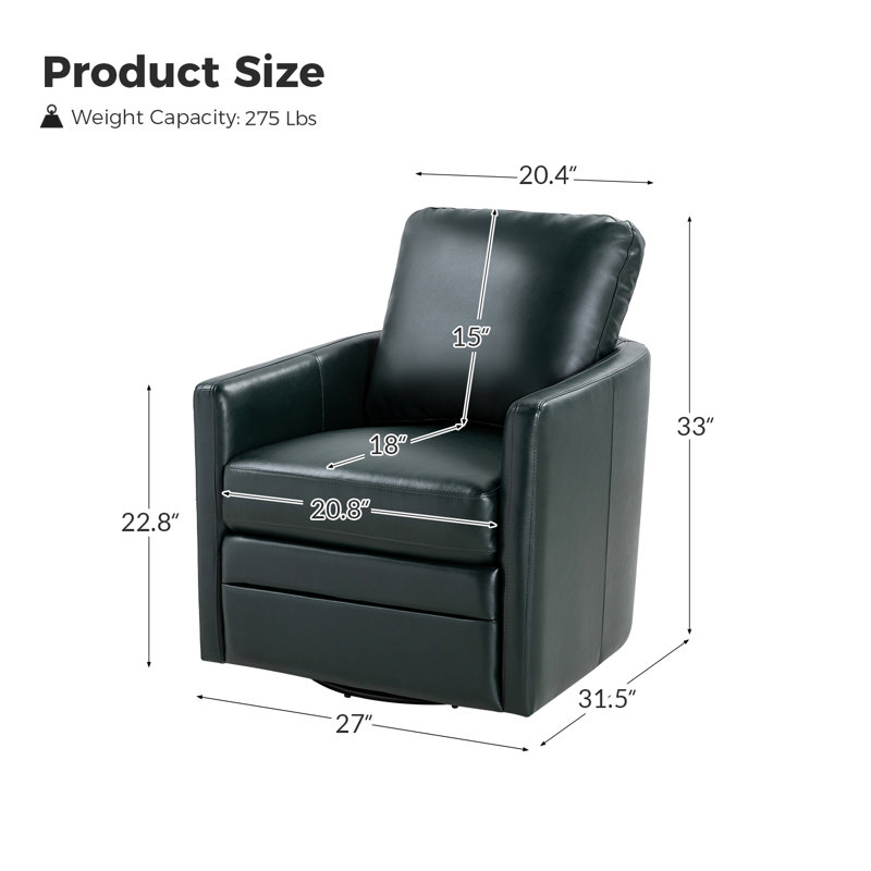 Alfonso 27"Wide Faux Leather Swivel Armchair, Green Faux Leather