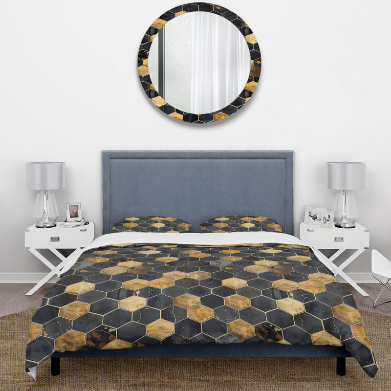 Ensemble de housse de couette noir doré Midcentury Glam Tiles II - Midcentury