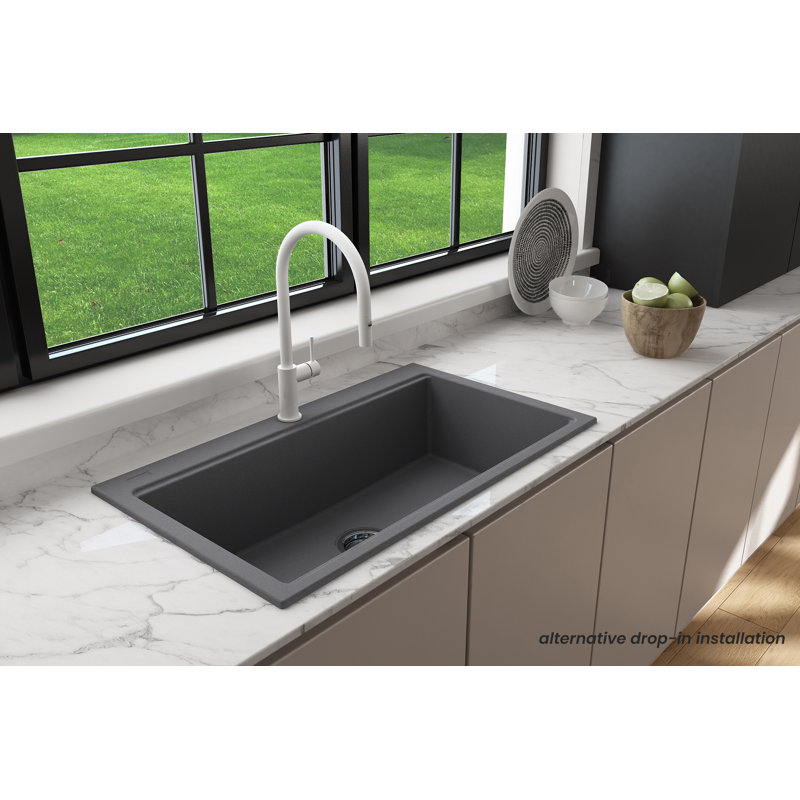 Baveno Lux 33'' L Double Basin Kitchen Sink, Concrete Gray