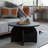Solid Wood 30" Round Pedestal Coffee Table with Sculptural Arch Base - Matte Black Finish, Modern Living Room Accent Table  