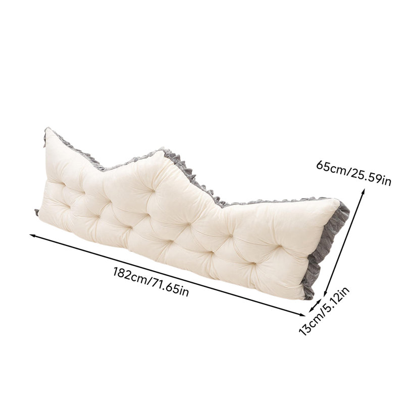 Crown-Shaped Tufted Headboard Pillow, 182 cm W x 13 cm D, White/Grey, 65 cm