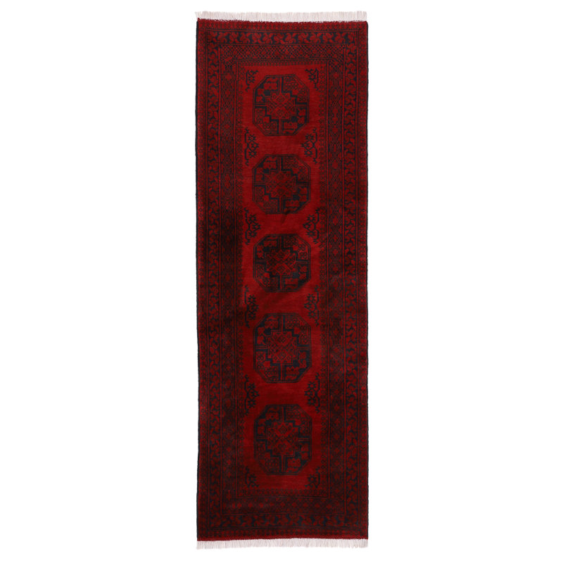 Afghan Akhche Oriental Wool Hand Knotted Area Rug, Runner 80 x 200cm