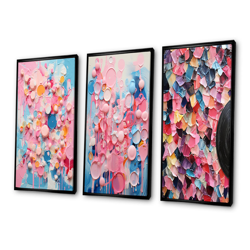 «Pink I», ensemble de 3 reproductions d'art sur toile, H 40 po x l 60 po, Cadre flottant noir