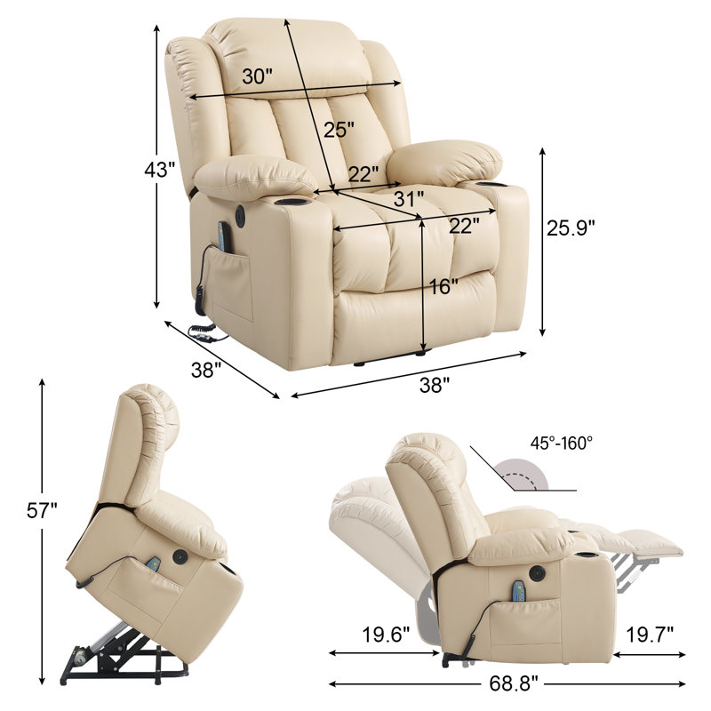 Power Lift Recliner With Heat Massage, Beige
