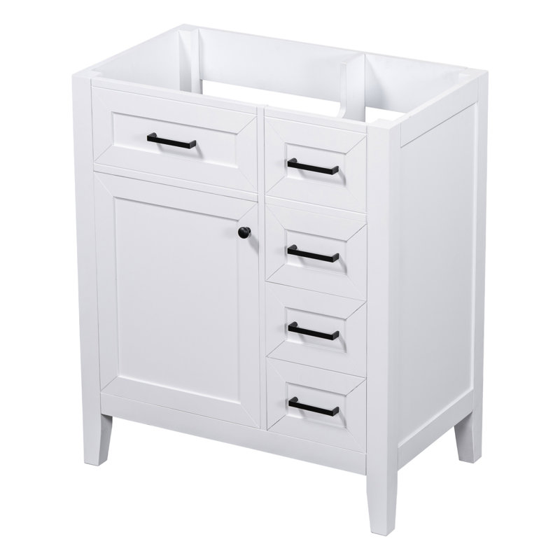 Meuble-lavabo de 30 po - Armoire blanche avec tiroir en bois massif et design autoportant contemporain, Blanc